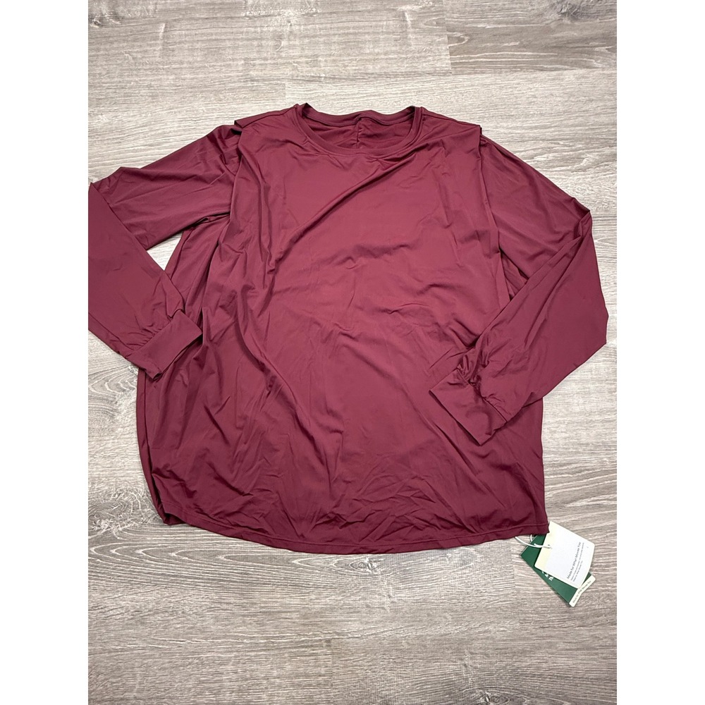 Halara Women 1X Burgundy Long Sleeve Activewear Crew Neck Top NWT